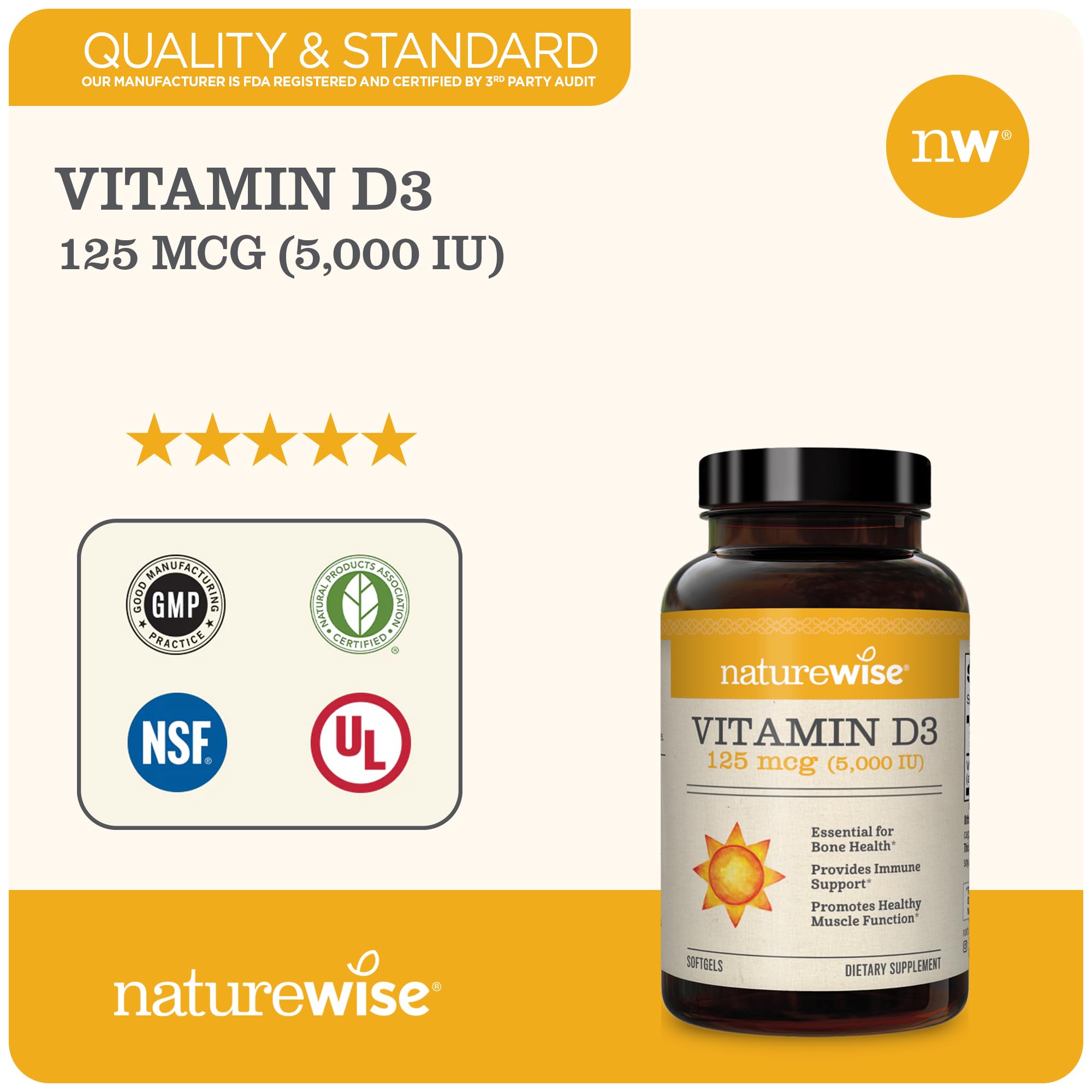 Foto 7 pulgar | Suplemento Naturewise de Vitamina D3 de 5000 UI Suministro para 1 Año 360 Unidades - Venta Internacional