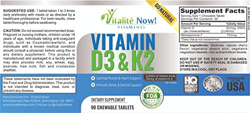 Foto 8 pulgar | Vitamina D3 Vitalité Now! 2000 Ui + K2 MK7 90 Comprimidos - Venta Internacional