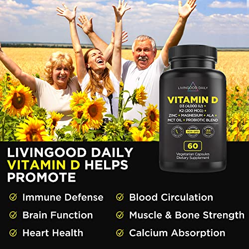 Foto 5 pulgar | Suplemento Diario de Vitamina D3 K2 de Livingood 4000 UI 60 Cápsulas con Mezcla de Probióticos