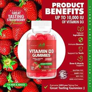 Foto 3 | Gomitas De Vitamina D3 Just Nutrients 5000 Iu 10 000 Ui 120 Unidades - Venta Internacional