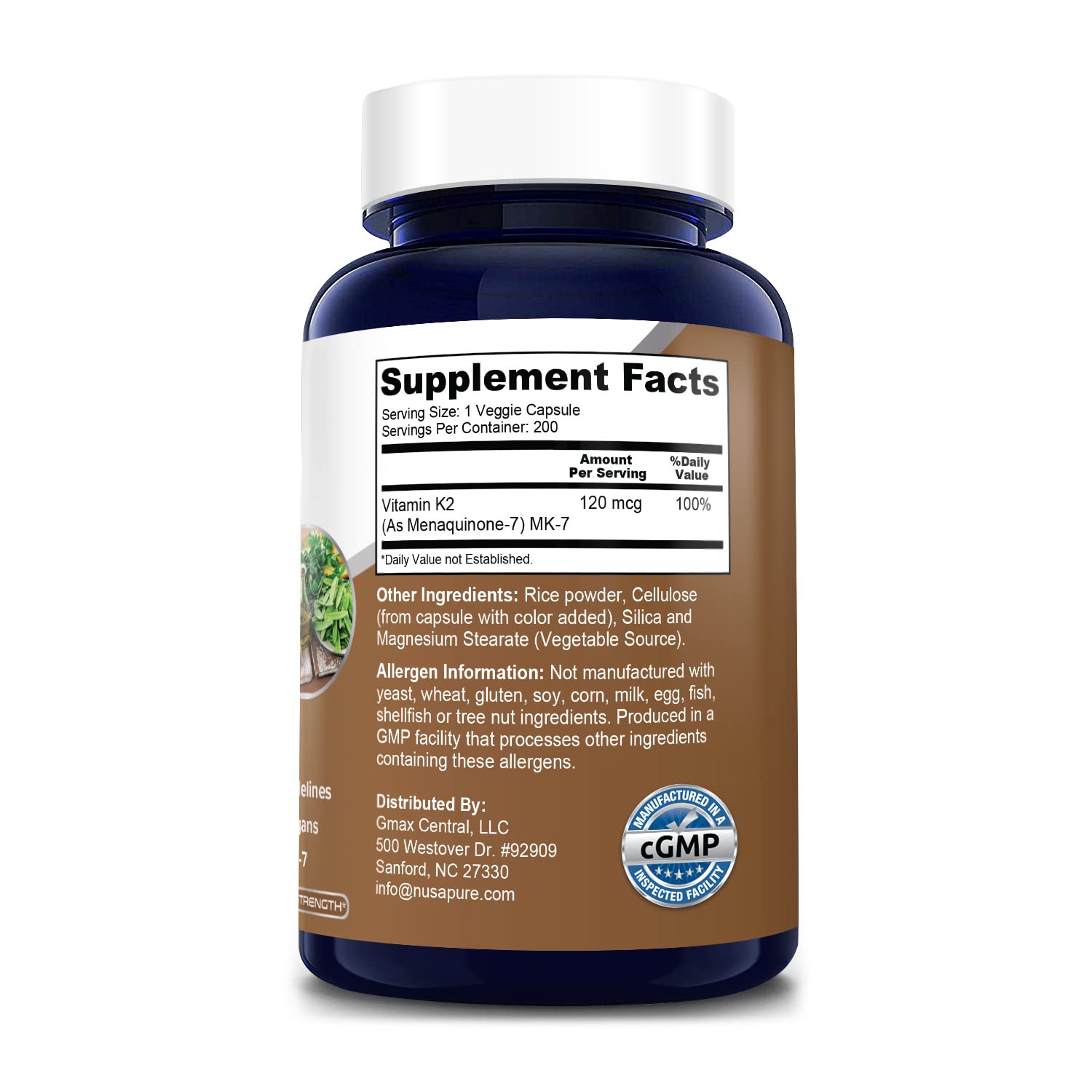 Foto 3 pulgar | Vitamina K2 Mk7 120 Mcg 200 Cápsulas Vegetales Nusapure - Venta Internacional