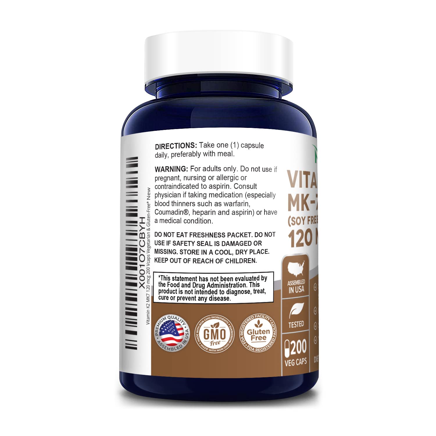 Foto 4 pulgar | Vitamina K2 Mk7 120 Mcg 200 Cápsulas Vegetales Nusapure - Venta Internacional