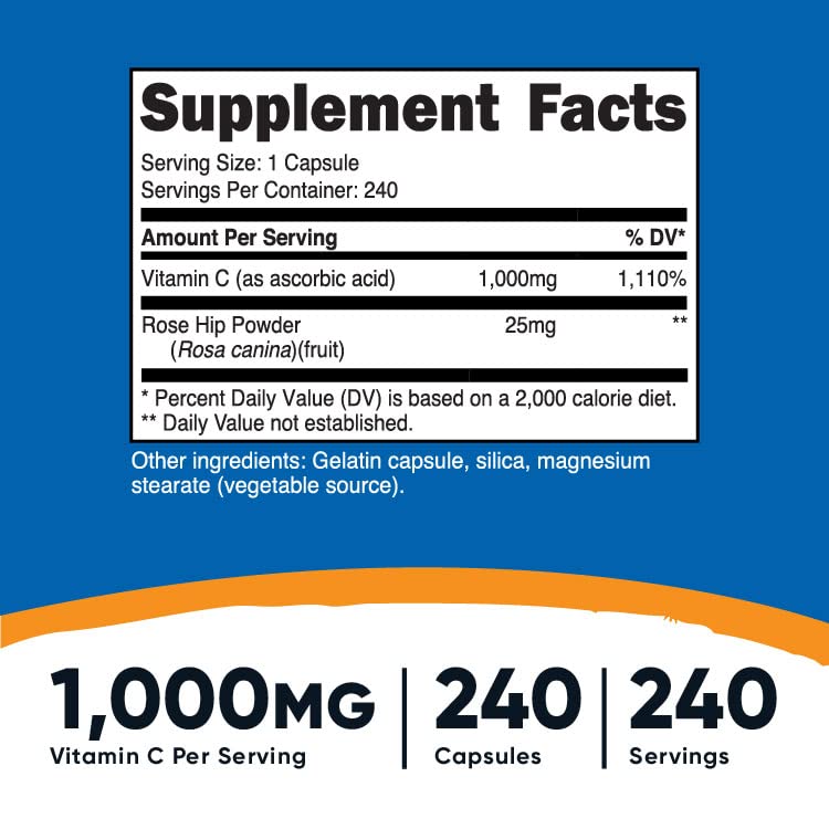 Foto 3 pulgar | Vitamina C Nutricost con Escaramujo 1025 Mg 240 Cápsulas - Venta Internacional