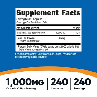 Foto 2 | Vitamina C Nutricost con Escaramujo 1025 Mg 240 Cápsulas - Venta Internacional