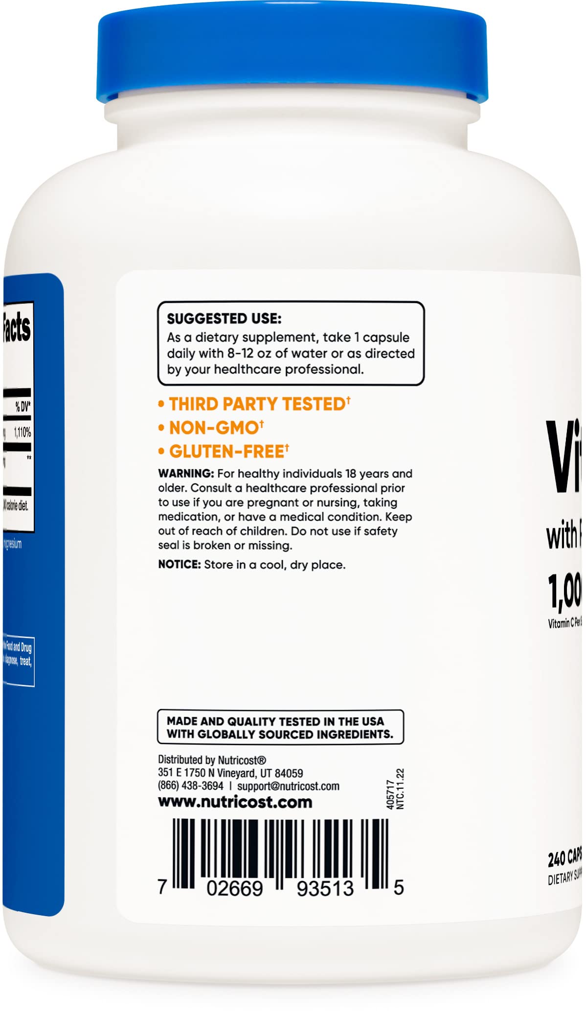 Foto 5 | Vitamina C Nutricost con Escaramujo 1025 Mg 240 Cápsulas - Venta Internacional