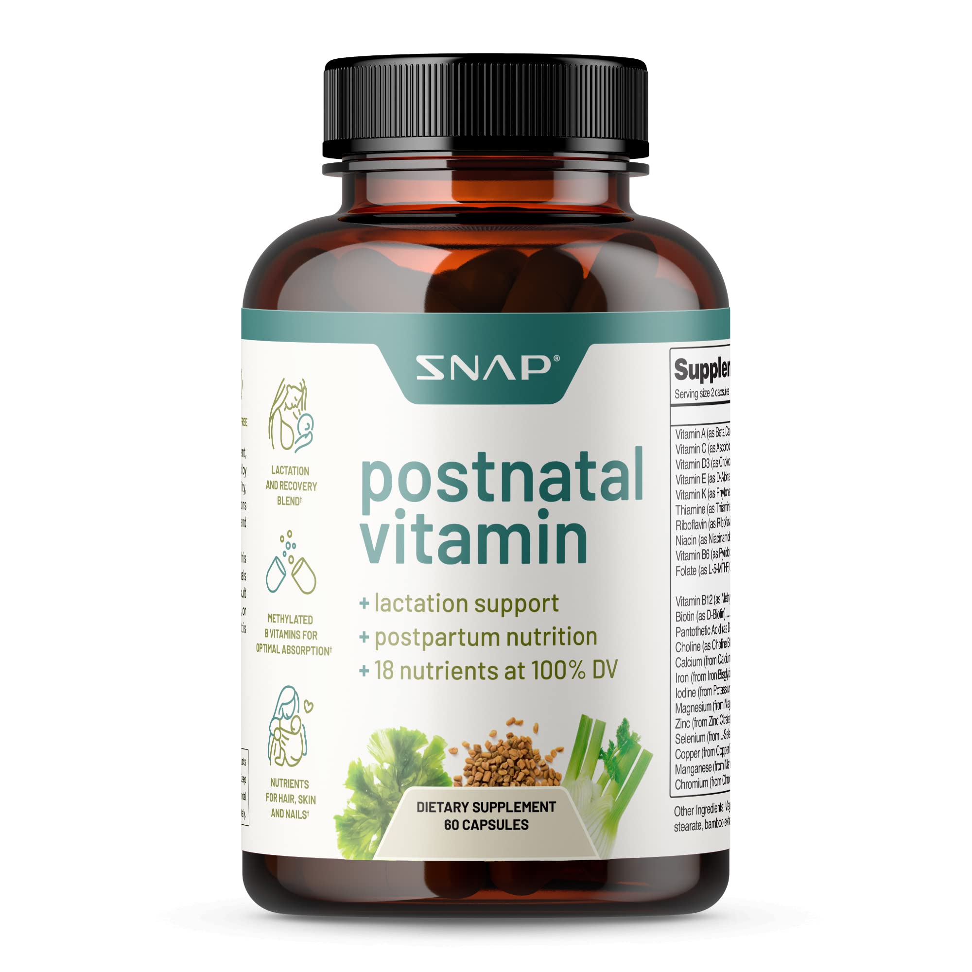 Foto 1 | Suplemento Snap Postnatal Vitamin 60 Cápsulas-Venta Internacional