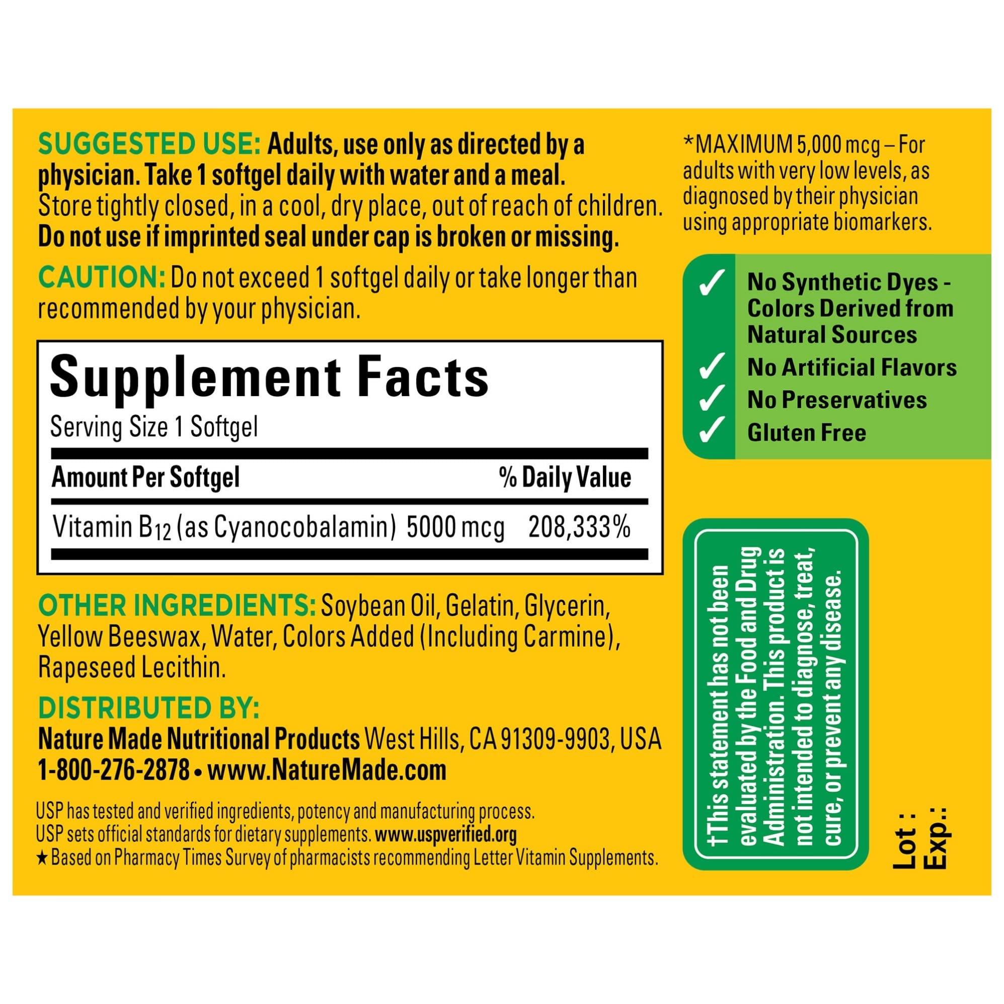 Foto 6 pulgar | Vitamina B12 Nature Made Cápsulas Blandas De 5000 Mcg Suministro para 60 Días - Venta Internacional
