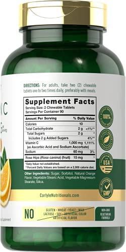 Foto 4 pulgar | Suplemento Carlyle Vitamina C Masticables 1000 Mg 180 Comprimidos - Venta Internacional