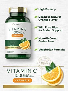 Foto 4 | Suplemento Carlyle Vitamina C Masticables 1000 Mg 180 Comprimidos - Venta Internacional