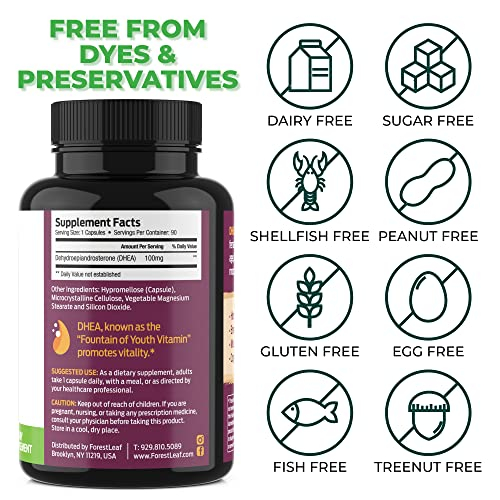 Foto 5 pulgar | Suplemento Forestleaf Dhea 100 Mg de Hormona Diaria 90 Cápsulas - Venta Internacional