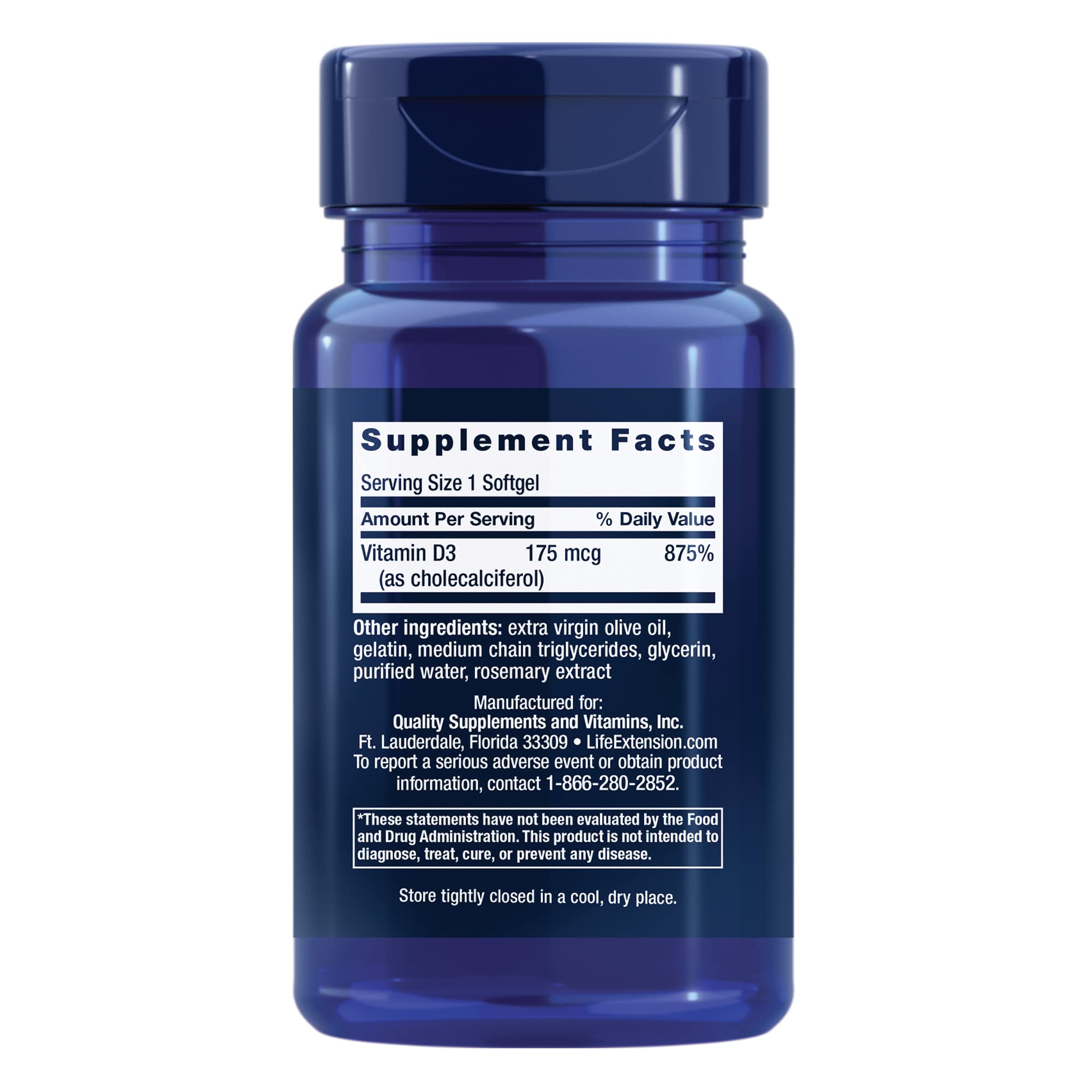 Foto 2 | Suplemento Life Extension de Vitamina D3 175 Mcg 60 Cápsulas Blandas - Venta Internacional