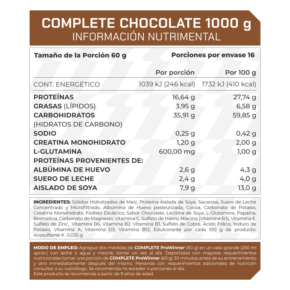 Foto 5 pulgar | Suplemento Complete Prowinner Sabor Chocolate 1kg