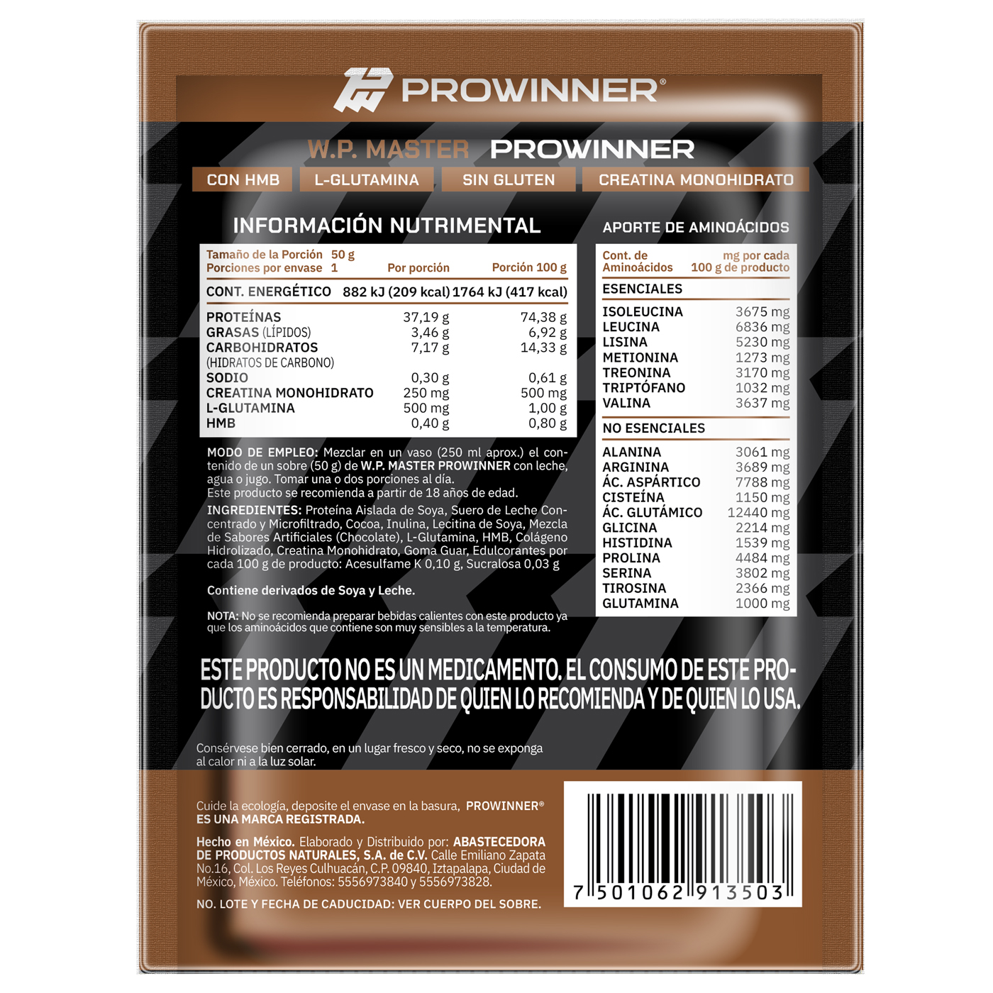 Foto 4 pulgar | Suplemento Wp Master (whey Protein) Prowinner Sabor Chocolate, Caja Con 20 Sobres