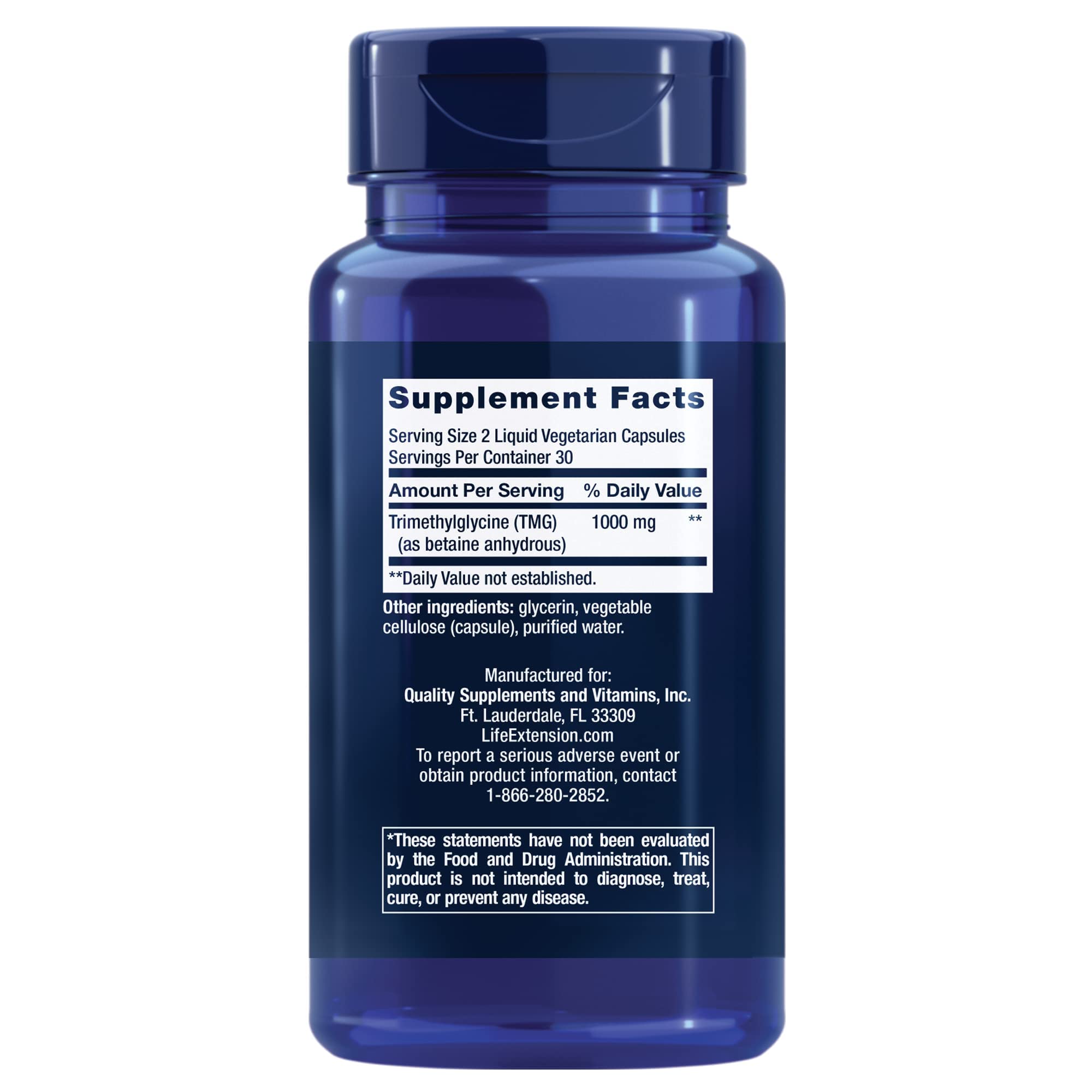 Foto 2 | Suplemento Life Extension Tmg 500 Mg Para La Salud Del Corazón - Venta Internacional.