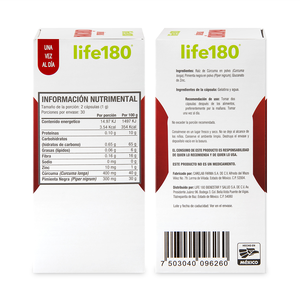 Foto 3 | Life180 Cápsulas Cúrcuma Pimienta Negra Y Zinc