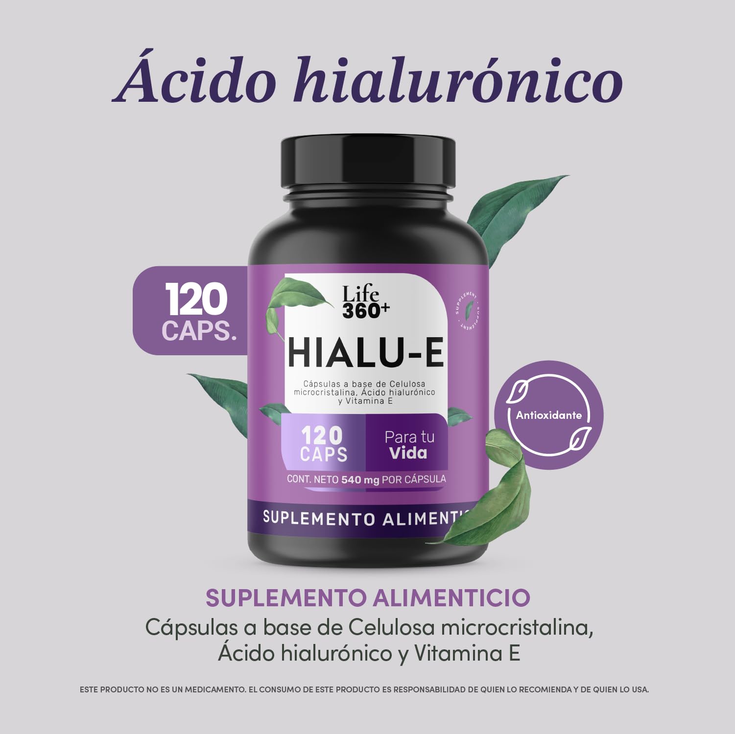 Foto 3 pulgar | Suplemento Ácido Hialurónico Vitamina E Life 360+ Hialu-e 120 Cápsulas
