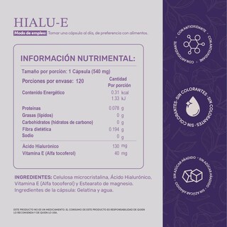 Foto 3 | Suplemento Ácido Hialurónico Vitamina E Life 360+ Hialu-e 120 Cápsulas