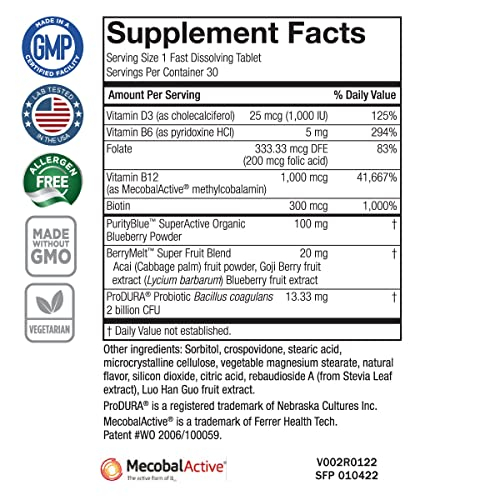 Foto 3 pulgar | Suplemento Purity Products Blueberry Probiotic B12 30 Tabletas-Venta Internacional