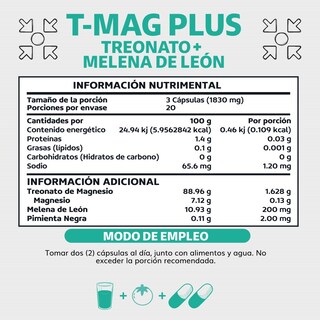 Foto 3 | Suplemento Alimenticio T-mag Plus Treonato + Melena de León Beyond Vitamins 60 Cápsulas
