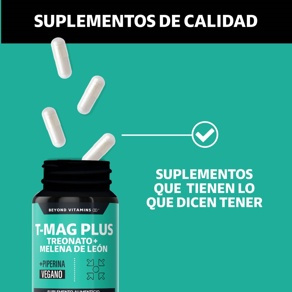 Foto 5 pulgar | Suplemento Alimenticio T-mag Plus Treonato + Melena de León  Beyond Vitamins 60 Cápsulas