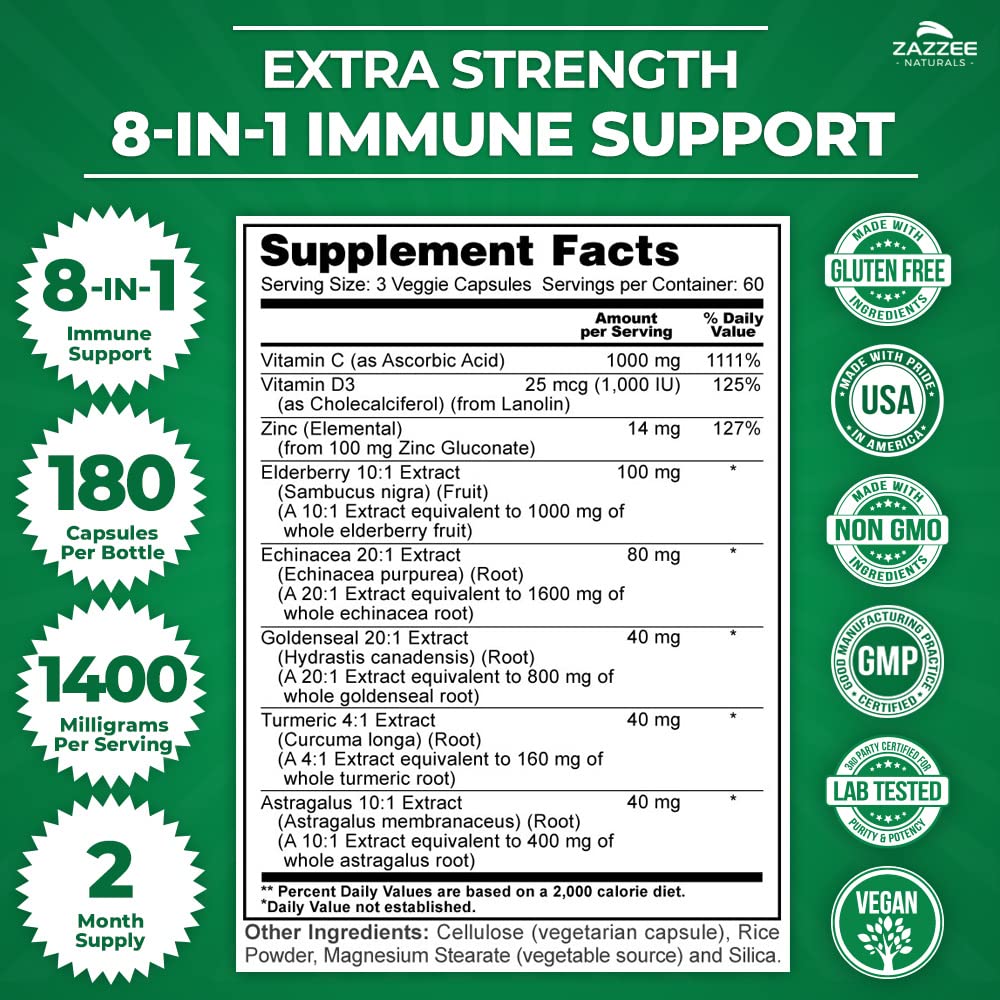 Foto 4 pulgar | Suplemento Zazzee Extra Strength 8 En 1 Para Apoyar El Sistema Inmunitario 1400 Mg - Venta Internacional.