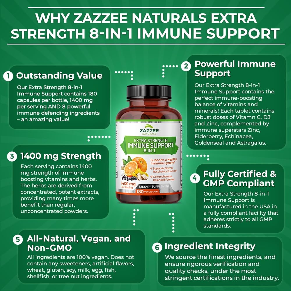 Foto 6 | Suplemento Zazzee Extra Strength 8 En 1 Para Apoyar El Sistema Inmunitario 1400 Mg - Venta Internacional.