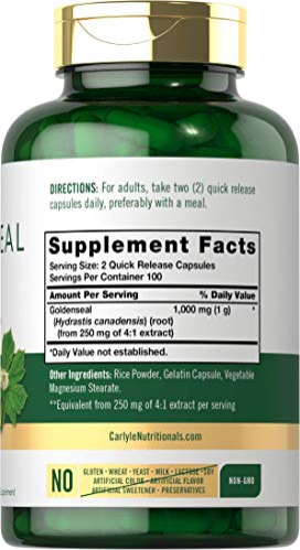 Foto 3 pulgar | Suplemento Carlyle Goldenseal Root, Cápsulas de 1000 Mg 200 Unidades - Venta Internacional