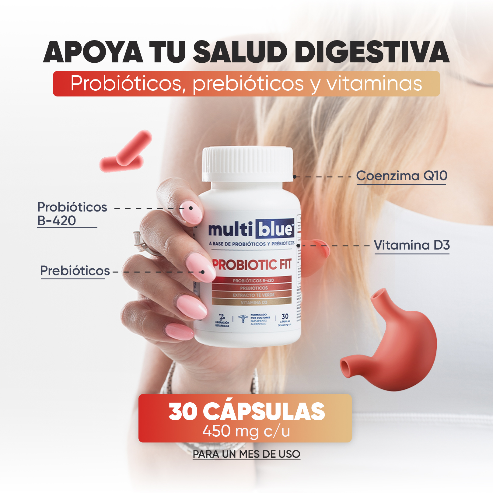 Foto 3 pulgar | Suplemento Multiblue Probiotic Fit 30 Cápsulas