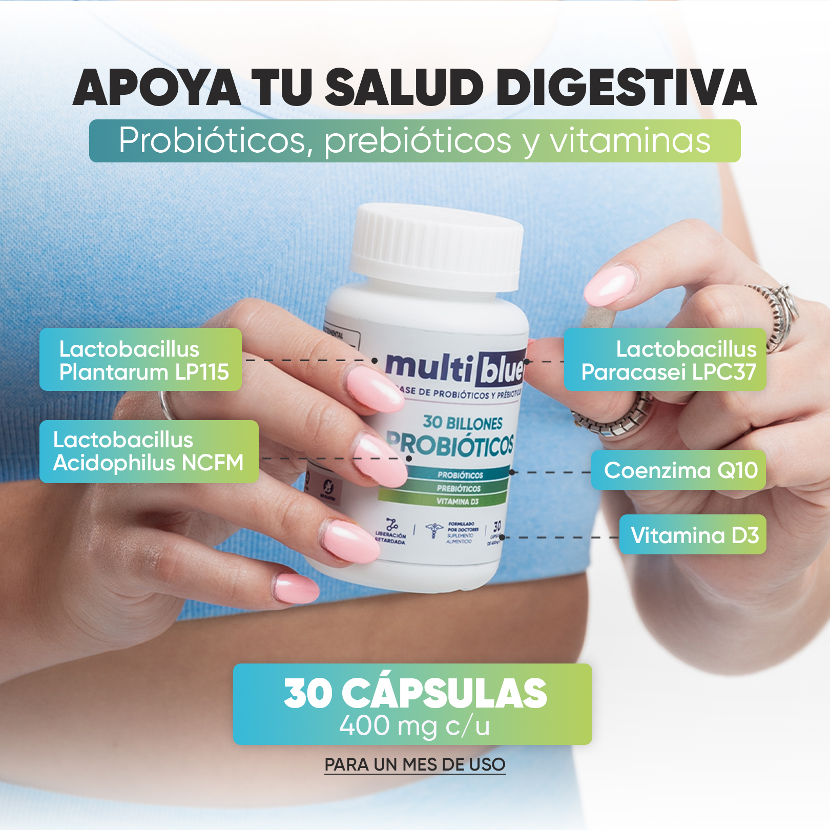 Foto 3 pulgar | Suplemento Multiblue 30 Billones Probióticos Fit 30 Cápsulas