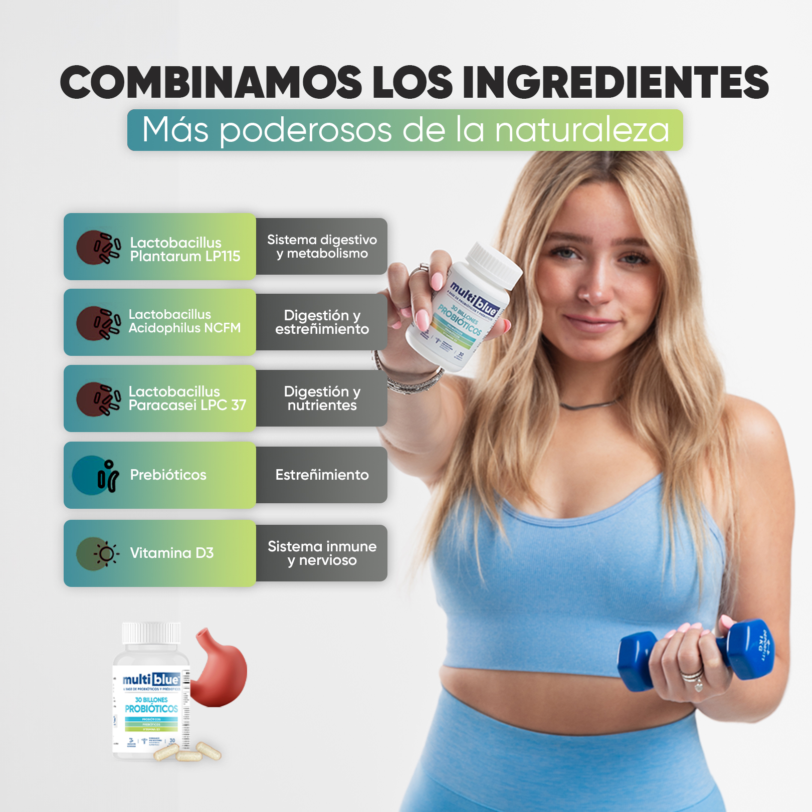 Foto 6 | Suplemento Multiblue 30 Billones Probióticos Fit 30 Cápsulas