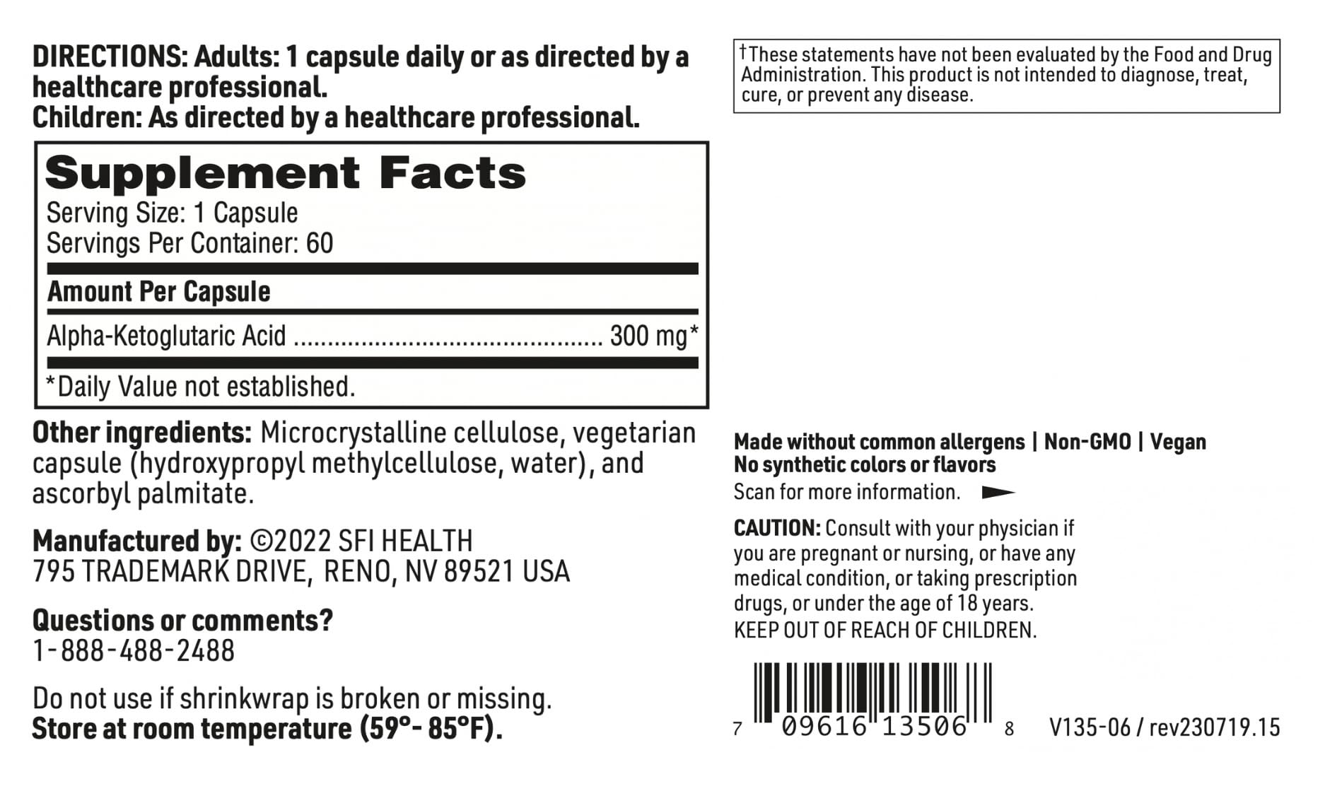 Foto 5 pulgar | Suplemento De Ácido Alfa-cetoglutárico De Klaire Labs 300 Mg (60 Cápsulas) - Venta Internacional.