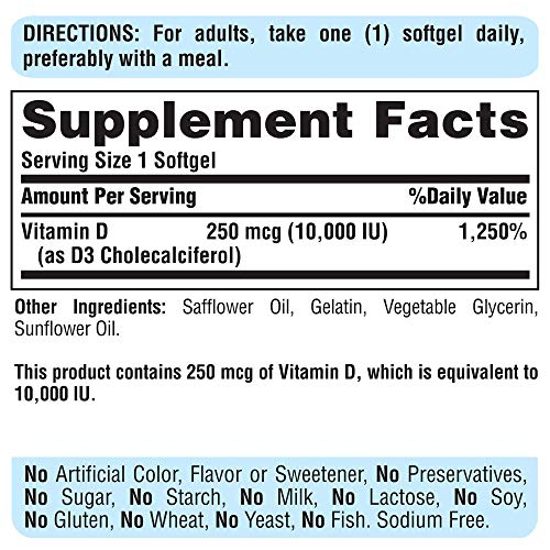 Foto 3 pulgar | Suplemento Puritan's Pride con Vitamina D3 10000 Ui 100 Cápsulas Blandas - Venta Internacional