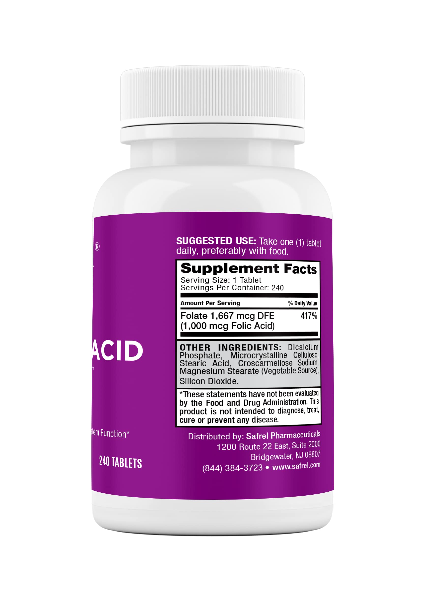 Foto 4 pulgar | Suplemento de Ácido Fólico Safrel 1 Mg (1000 Mcg) 240 Tabletas - Venta Internacional