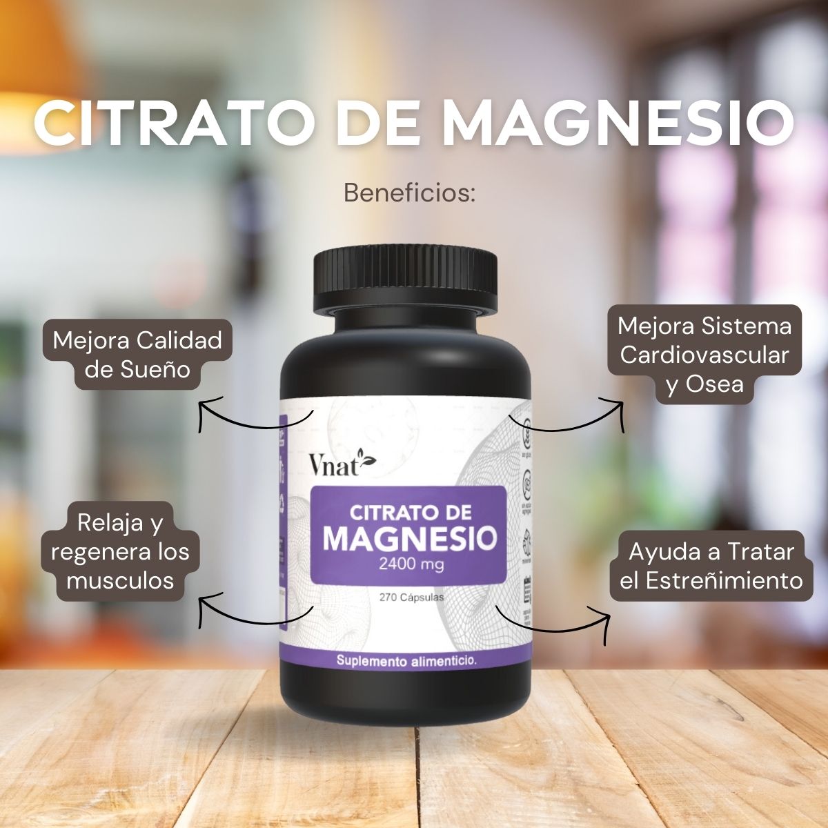 Foto 5 pulgar | Suplemento Vnat Citrato de Magnesio 270 Cápsulas