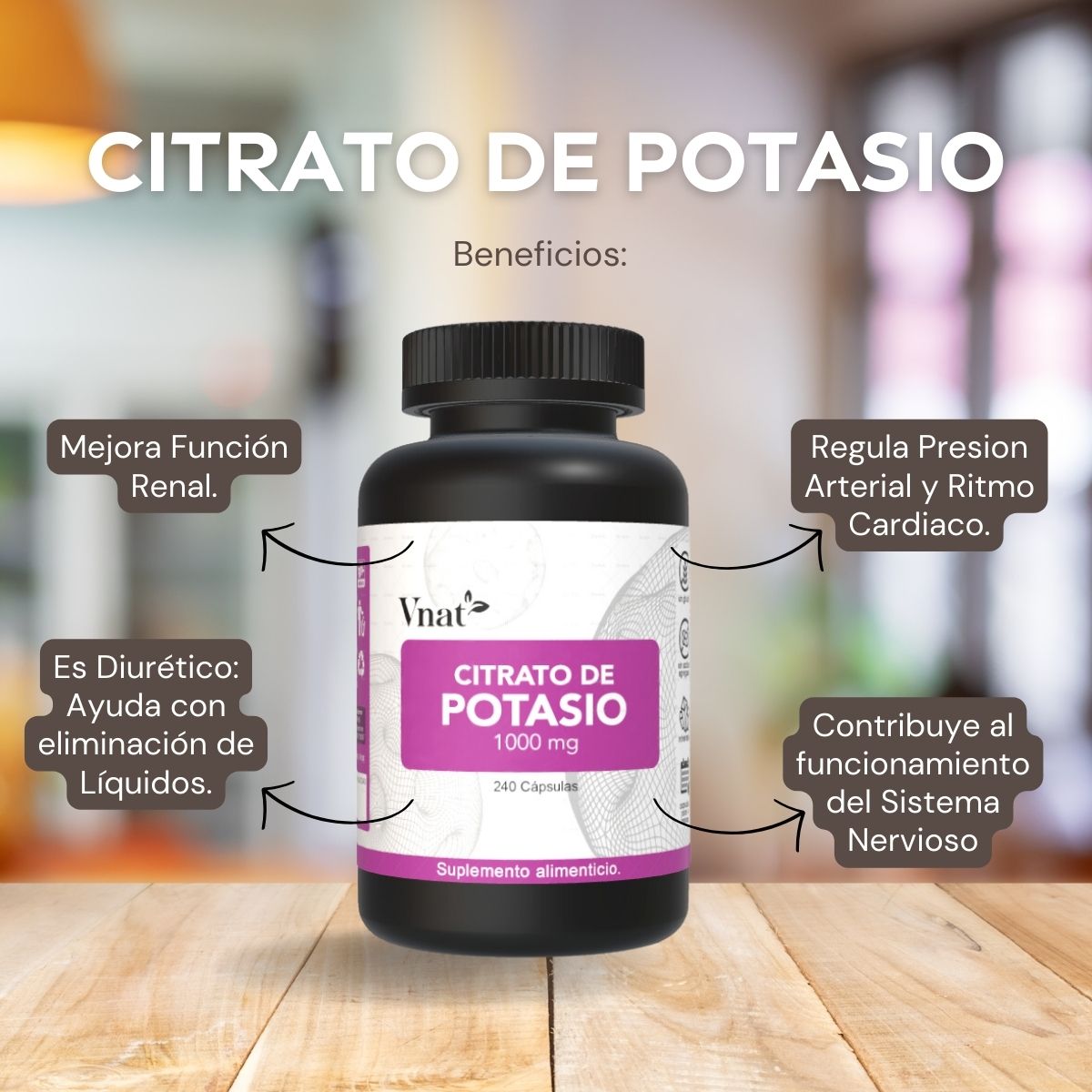 Foto 5 pulgar | Suplemento Vnat Citrato de Potasio 240 Cápsulas