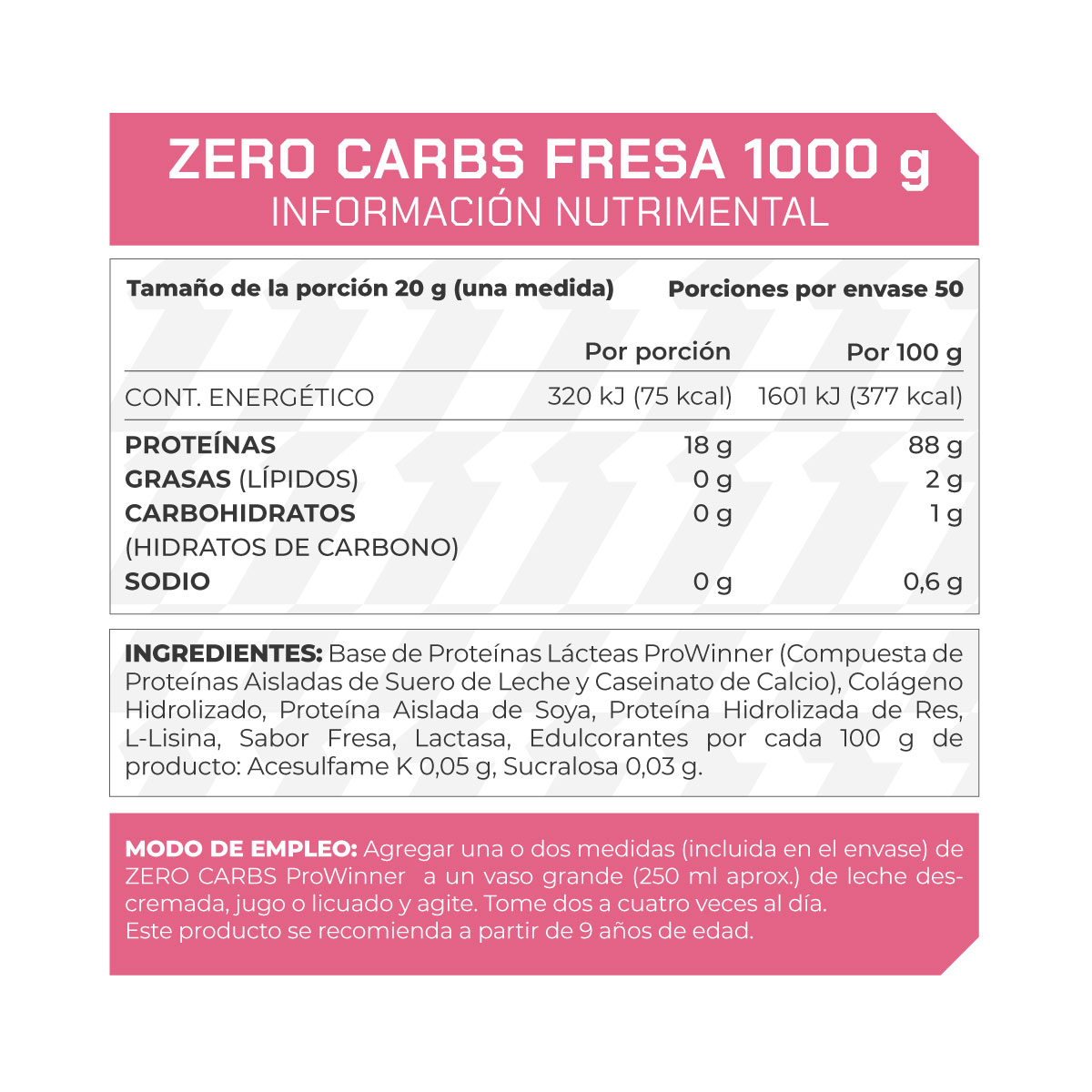 Foto 5 pulgar | Suplemento Zero Carbs Prowinner Sabor Fresa 1 kg
