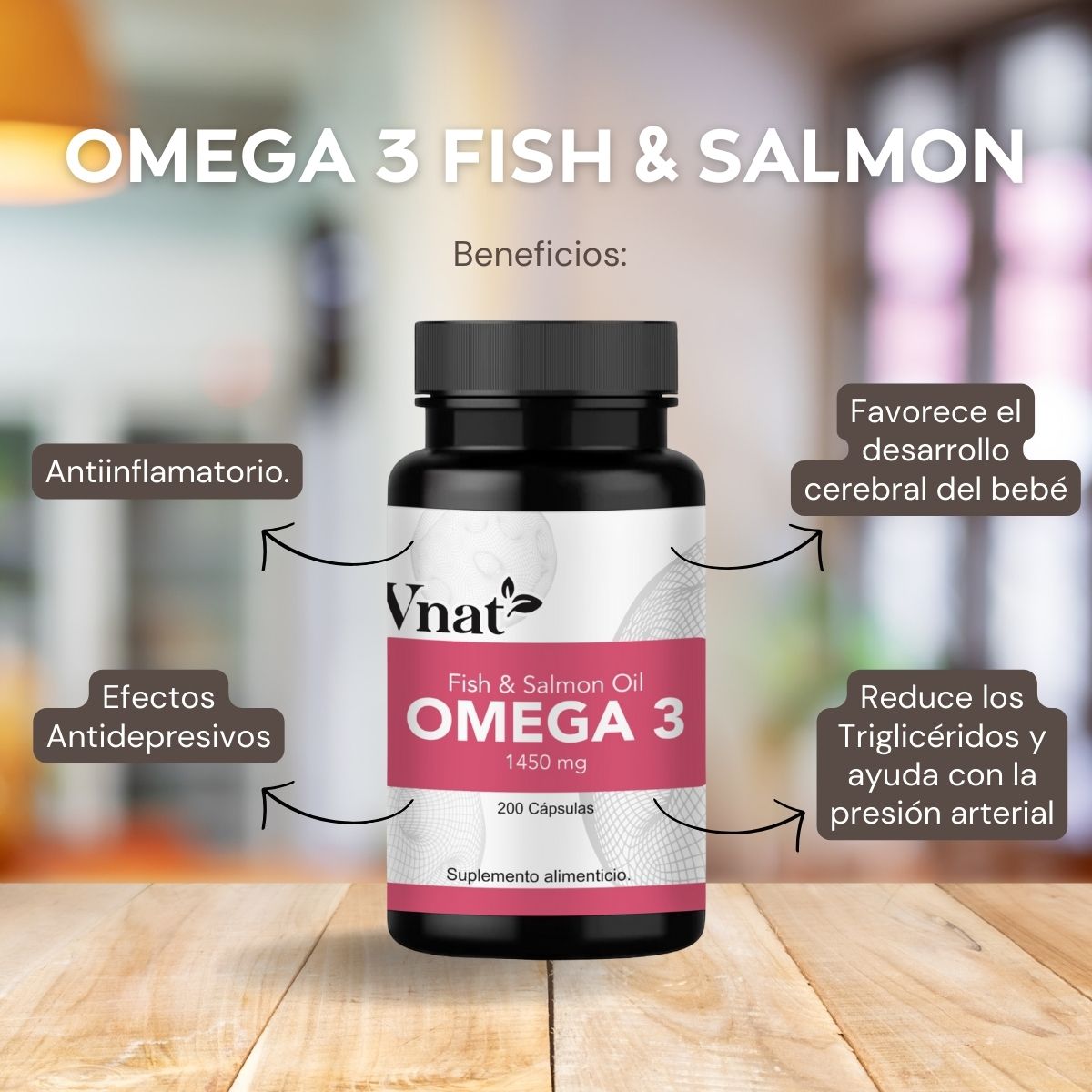 Foto 6 pulgar | Omega 3 Fish y Salmon Oil 1450mg Vnat 200 Cápsulas