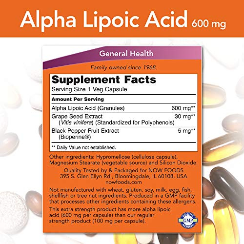 Foto 3 pulgar | Suplemento Now Foods Ácido Alfa Lipoico 600mg - 240 Cápsulas