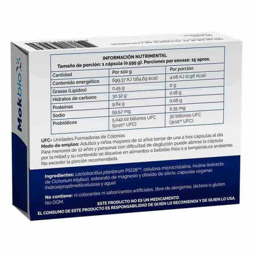 Foto 3 pulgar | Mokbio Lactobacillus Plantarum Ps128 0.59g Con 15 Capsulas