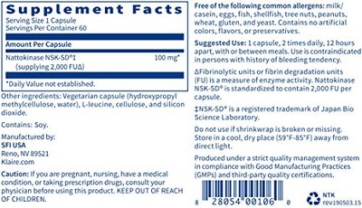 Foto 4 | Suplemento Nattokinase Nsk-sd De Klaire Labs 60 Cápsulas - Venta Internacional