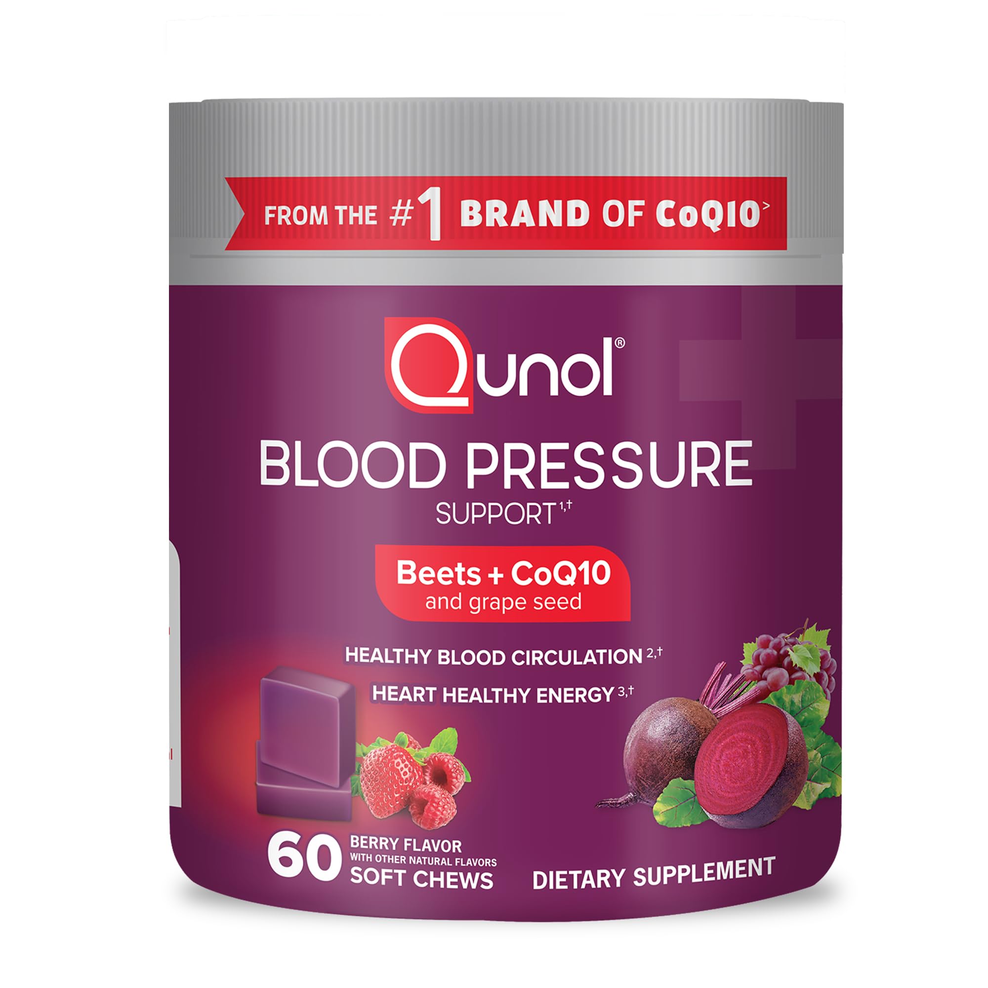 Suplemento Qunol Beets Chews, Soporte Para La Presión Arterial, 60 Masticables - Venta Internacional.