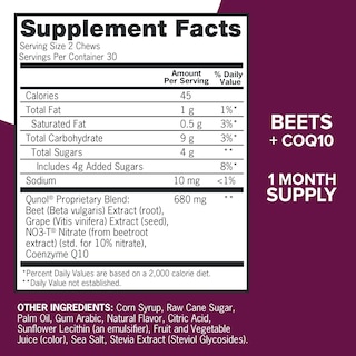 Foto 3 | Suplemento Qunol Beets Chews, Soporte Para La Presión Arterial, 60 Masticables - Venta Internacional.