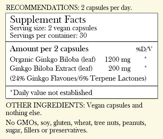 Foto 3 pulgar | Suplemento Herbal Roots Ginkgo Biloba Organic Leaf 1400 Mg - Venta Internacional.