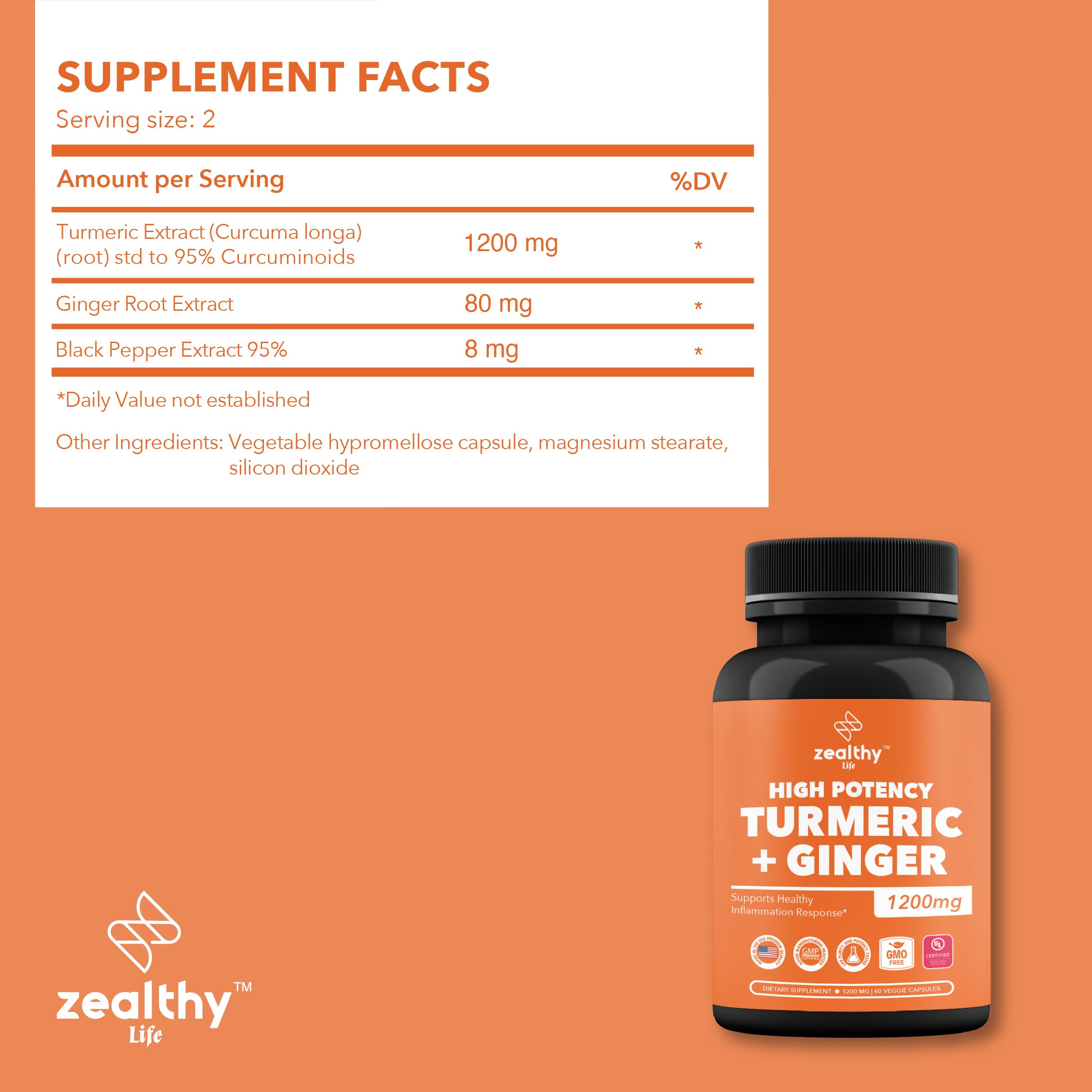 Foto 8 pulgar | Suplemento Zealthy Life, Cúrcuma Y Jengibre, 1200 Mg, 180 Cápsulas - Venta Internacional.
