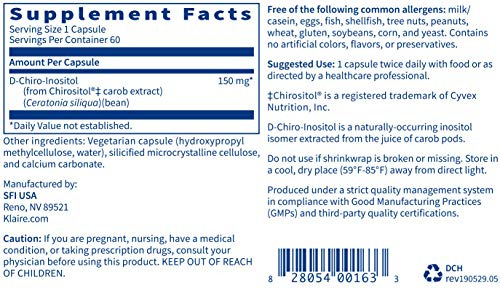 Foto 6 pulgar | Suplemento D-chiro-inositol De Klaire Labs 150 Mg 60 Cápsulas - Venta Internacional.