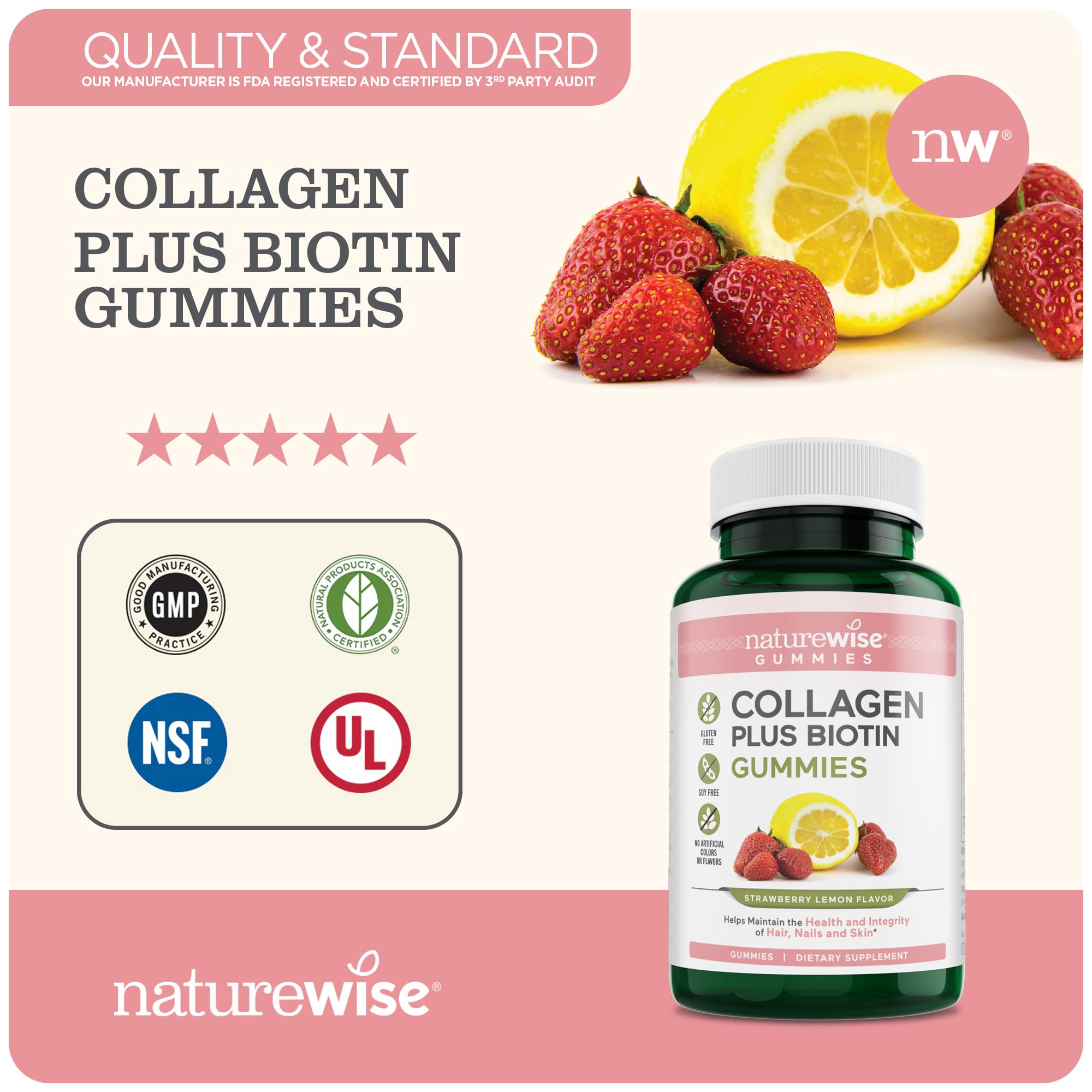 Foto 4 pulgar | Complementa Las Gomitas De Colágeno Naturewise Con Biotina, 90 Unidades - Venta Internacional.