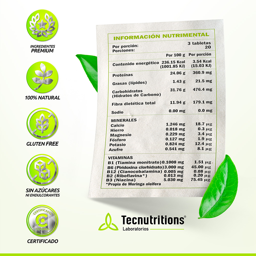 Foto 5 pulgar | Suplemento Tecnutritions Mry Moringa 60 Tabletas