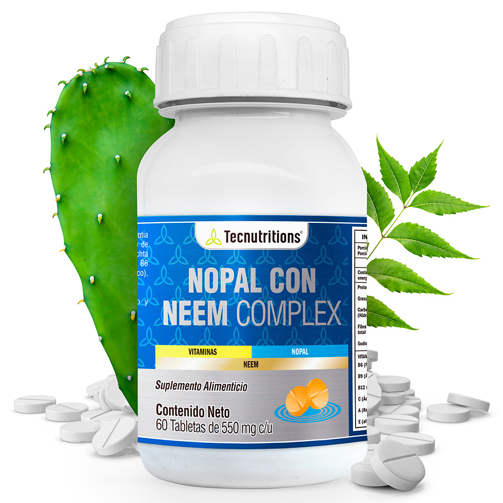 Foto 2 pulgar | Suplemento Tecnutritions Nopal Con Neem Complex 60 Tabletas