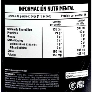 Foto 2 | Proteína Zero Carbs 2.2 Kg Vainilla 65 Serv Isolatada Blackbear