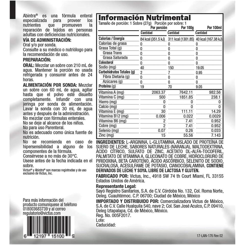 Foto 3 pulgar | Suplemento Abintra Sabor Naranja 27 g